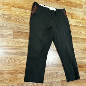 Vintage 1960s L.L. Bean Wool Trousers Size 38x30 Leather Pocket Green Wool Twill